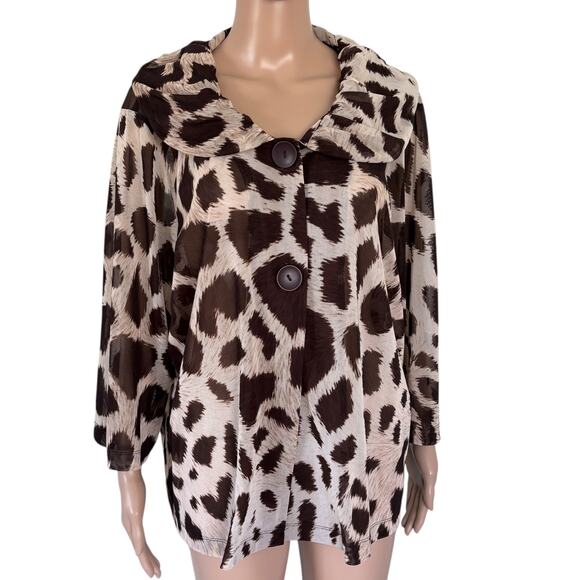 Laura Ashley Woman 2X Leopard Animal Print Semi Sheer Blouse Mob Wife Western - Picture 1 of 10